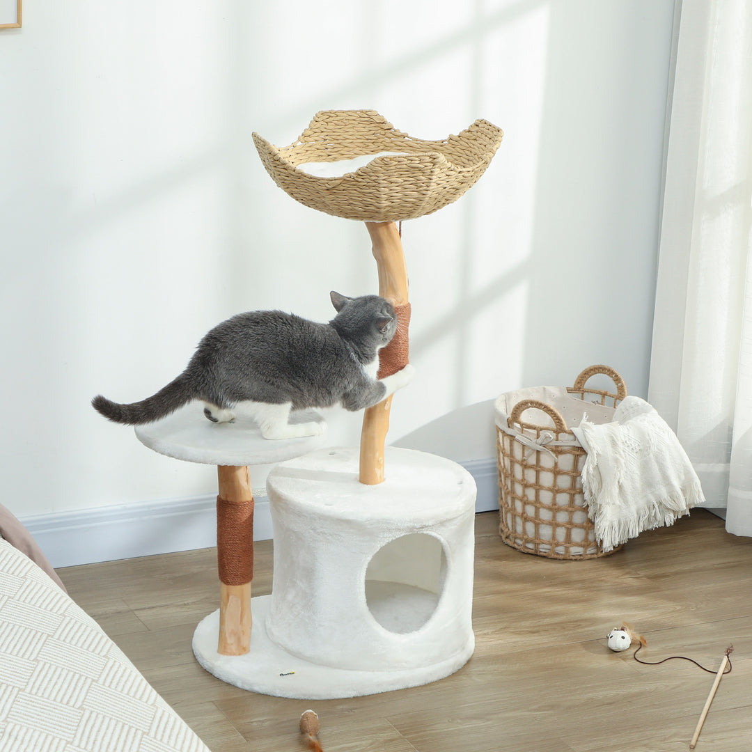 PawHut 40" Real Wood Cat Tree, Cat Tower for Indoor Large Adult Cats with Scratching Posts, Condo, Perch, Washable Cushion,