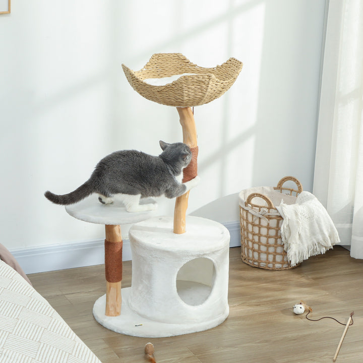 PawHut 40" Real Wood Cat Tree, Cat Tower for Indoor Large Adult Cats with Scratching Posts, Condo, Perch, Washable Cushion,