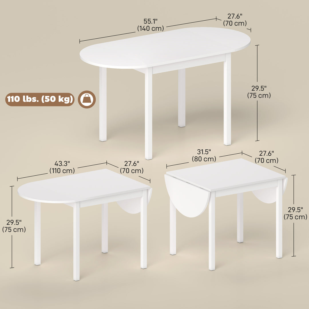 HOMCOM Solid Wood Kitchen Table, Drop Leaf Tables for Small Spaces, Folding Dining Table, Brown