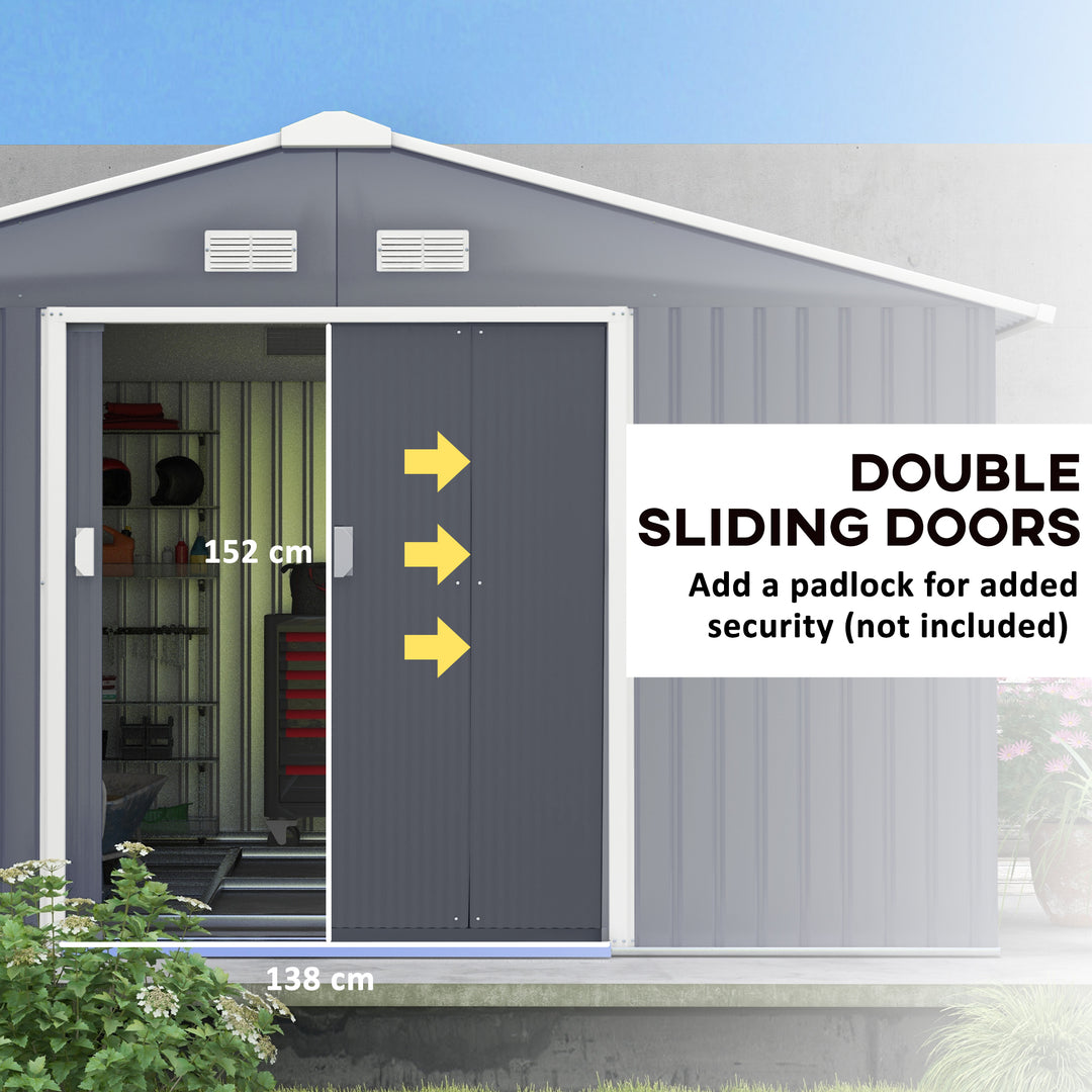 Outsunny 11' x 13'Garden Storage Shed w/ Foundation Kit Metal Tool Storage House w/ Double Doors Yellow