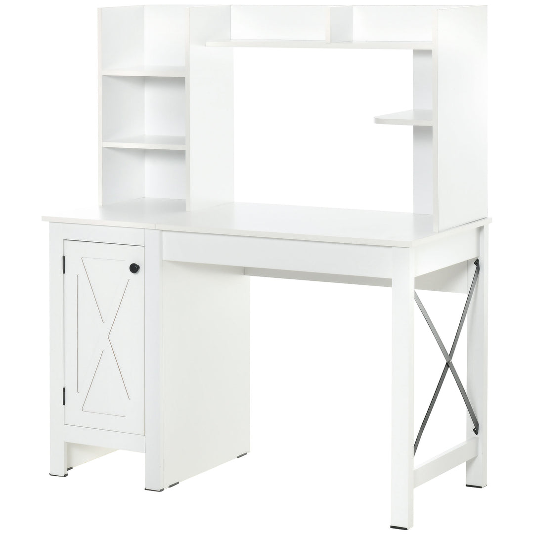 HOMCOM Computer Desk with Storage, 47 Inch Farmhouse Home Office Desk with Open Shelves and 2-Tier Cabinet, White