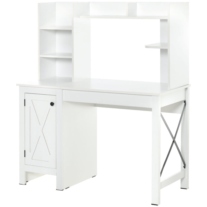HOMCOM Computer Desk with Storage, 47 Inch Farmhouse Home Office Desk with Open Shelves and 2-Tier Cabinet, White