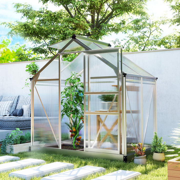 Outsunny 6.2' x 4.3' x 6.6' Clear Polycarbonate Greenhouse Large Walk-In Green House Garden Plants Grow Galvanized Base Aluminium Frame w/ Slide Door
