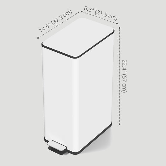 HOMCOM 5.3 Gallon Stainless Steel Kitchen Garbage Can with Soft-close Lid, Foot Pedal, Fingerprint-Proof, White