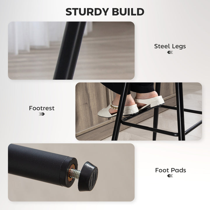 HOMCOM PU Leather Counter Height Bar Chairs Set of 2, 27.75" Bar Stools with Metal Legs for Dining Area, Kitchen Island, Brown