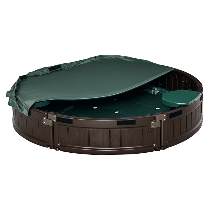 Outsunny Kids Outdoor Sandbox with Cover Waterproof Oxford Canopy, Bottom Fabric Liner, Children Playset for 3-12 years old, Backyard, Brown