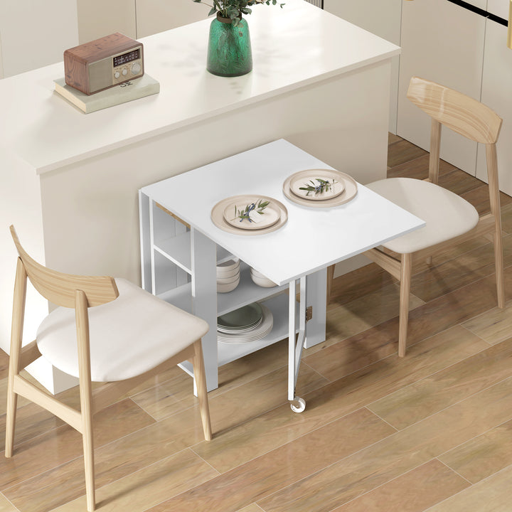 HOMCOM Folding Dining Table with Storage, Drop Leaf Kitchen Table for Small Spaces, White