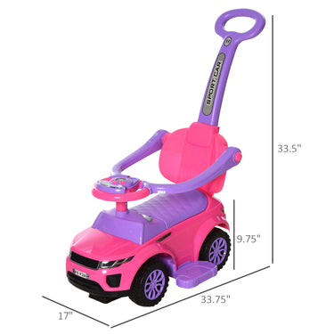 Aosom 2 In 1 Kid Ride on Push Car Stroller Sliding Ride on Car with Horn Music Light Function Secure Bar Ride on Toy for Boy Girl Toddlers 1-3 Years Old Pink