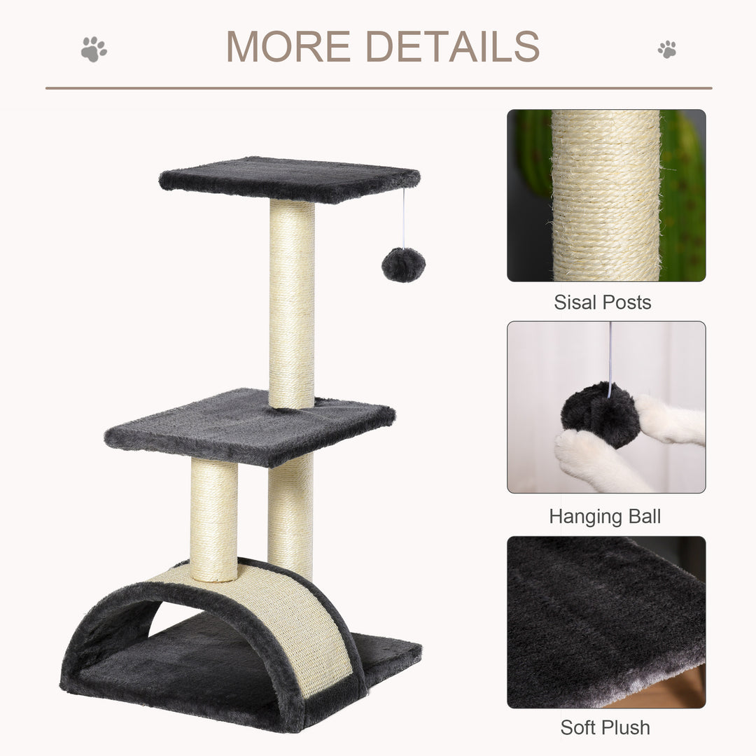 PawHut 28" Cat Tree with Scratching Post, Pad, Toy Ball for Indoor Cats, Grey