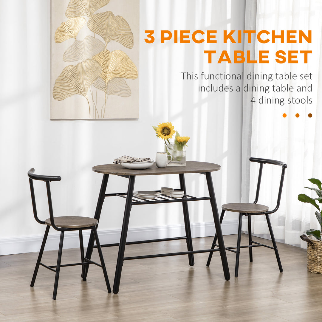 HOMCOM 3-Piece Dining Table Set, Oval Kitchen Table and 2 Chairs, Small Breakfast Table Set with Metal Frame for Small Space, Dining Room, Living Room, 35.4" x 19.7" x 29.5"