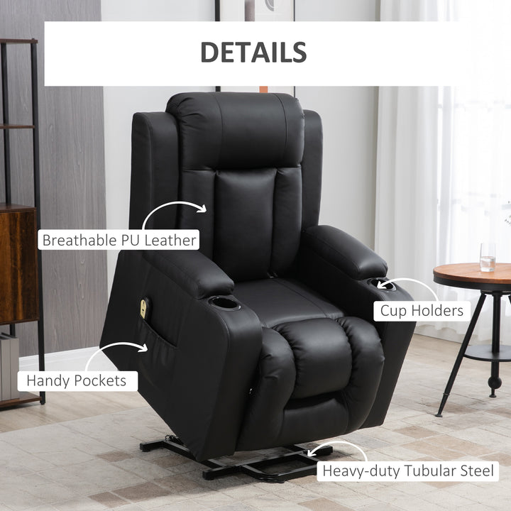 HOMCOM Electric Power Lift Chair, PU Leather Recliner Sofa with Footrest, Remote Control and Cup Holders, Brown