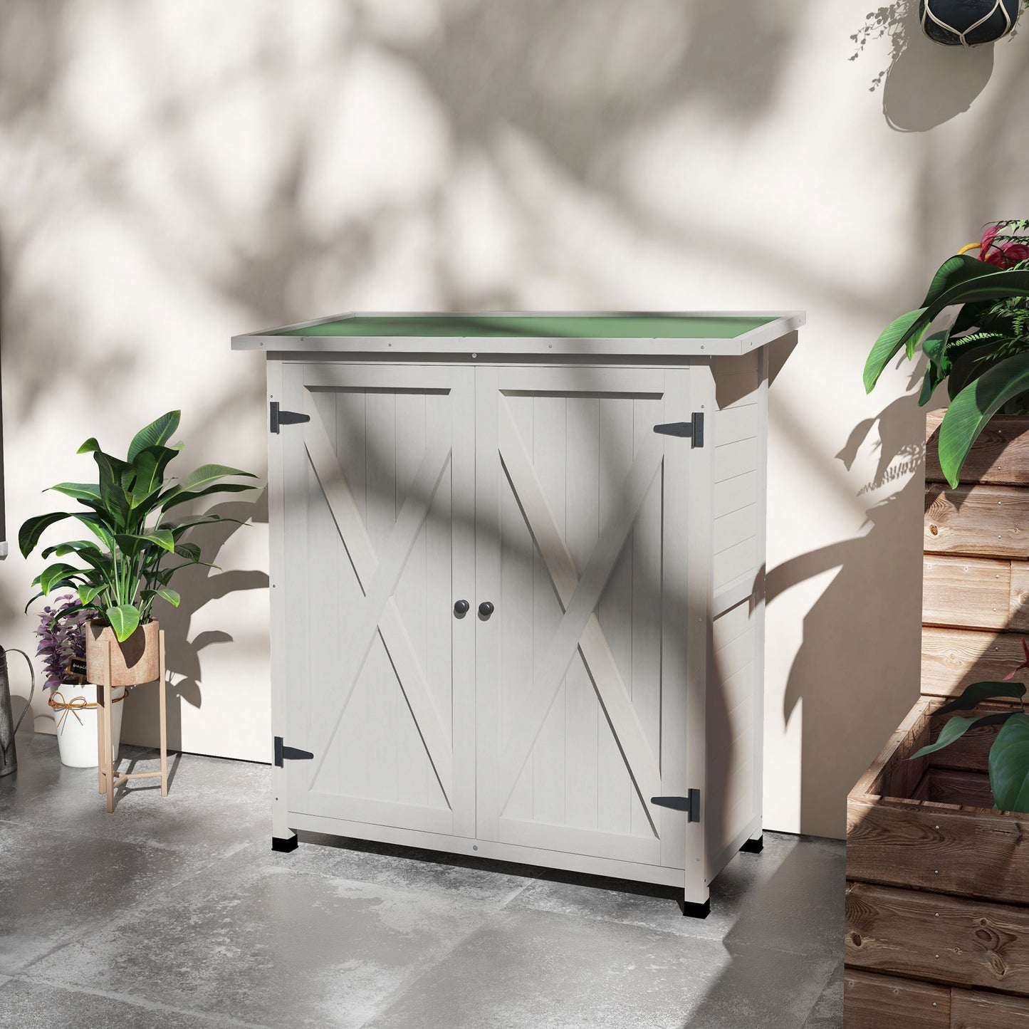 Outsunny 54.75''x29.5''x63'' Garden Storage Shed Asphalt Roof Wooden Timber Double Door Utility Storage House w/ Movable Shelf & Fixed Fittings