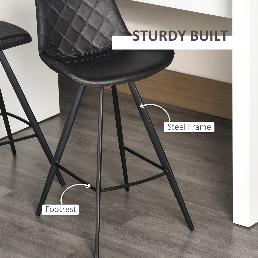 HOMCOM Set of 2 Microfiber Cloth Bar Stools, Multi-functional Kitchen Stools, Bar Chair with Metal Leg Padded Cushion Seat for Dining, Black