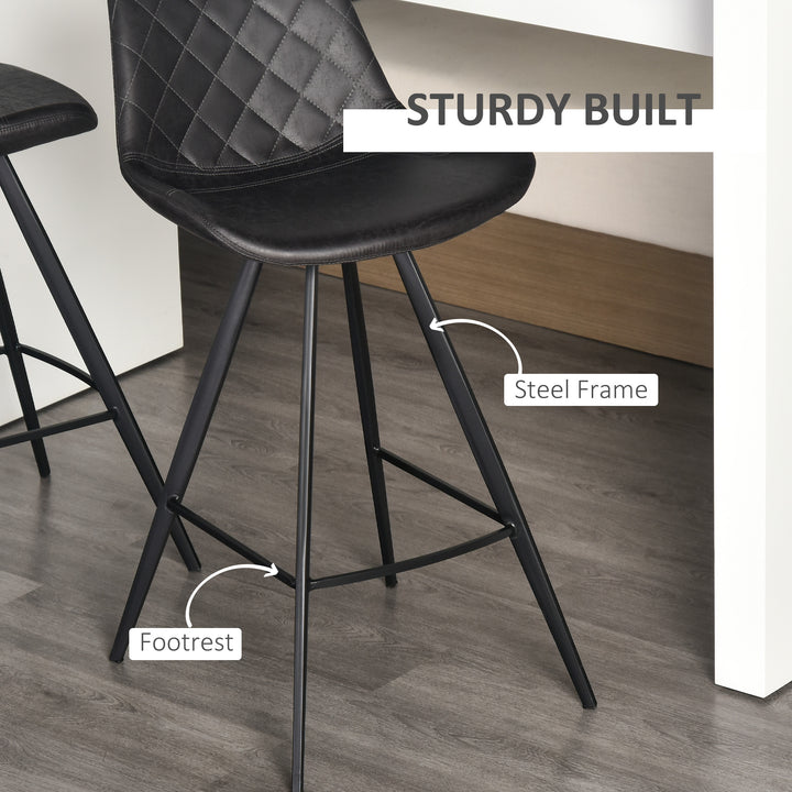 HOMCOM Set of 2 Microfiber Cloth Bar Stools, Multi-functional Kitchen Stools, Bar Chair with Metal Leg Padded Cushion Seat for Dining, Black