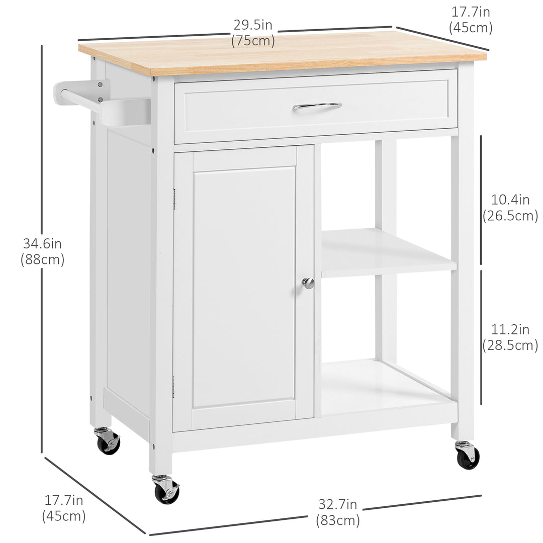 HOMCOM Rolling Kitchen Cart with Wood Top and Drawer, Kitchen Island on Wheels for Dining Room, Grey