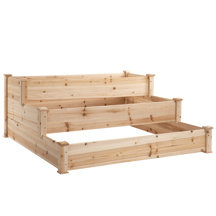 Outsunny 49"x49"x22" 3-Tier Raised Garden Bed Wooden Planter Kit Elevated Plant Box Stand for Yard & Patio, Natural