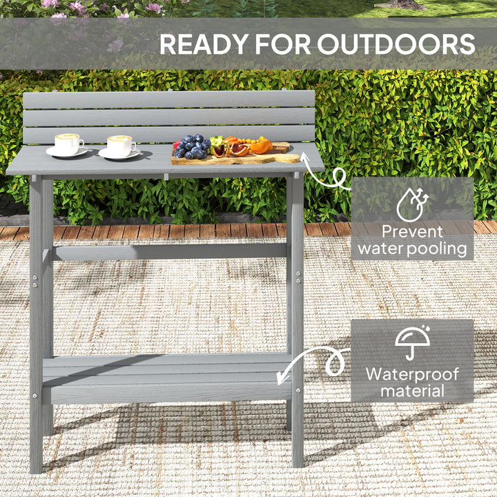 Outsunny 110cm Rectangle Outdoor Bar Table with Built-in Footrest, Slatted Top, Grey