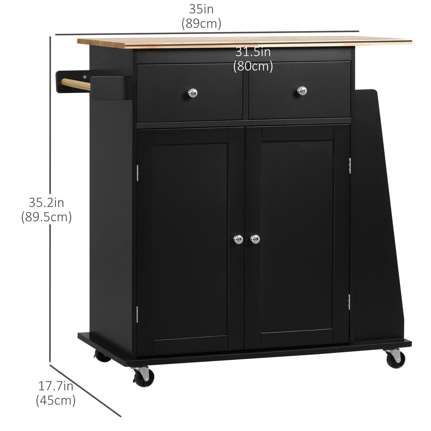 HOMCOM Rolling Kitchen Island Trolley Storage Cart with Rubber Wood Top, 3-Tier Spice Rack, Towel Rack Home Kitchen Carts, White