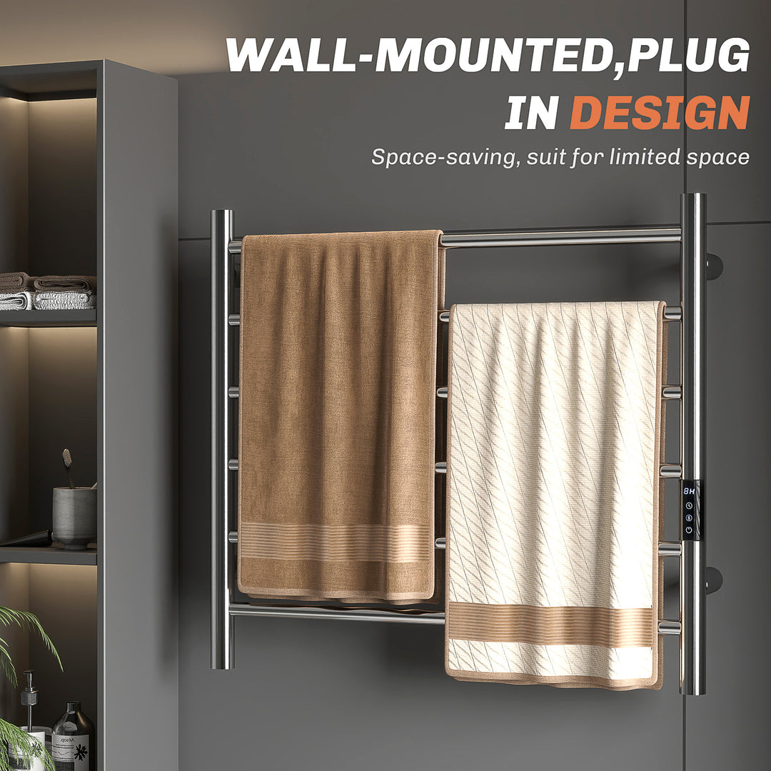 HOMCOM Towel Warmer, Stainless Steel Smart WiFi Heated Towel Rack, Wall Mounted with 6 Bars and Adjustable Temperature, Silver