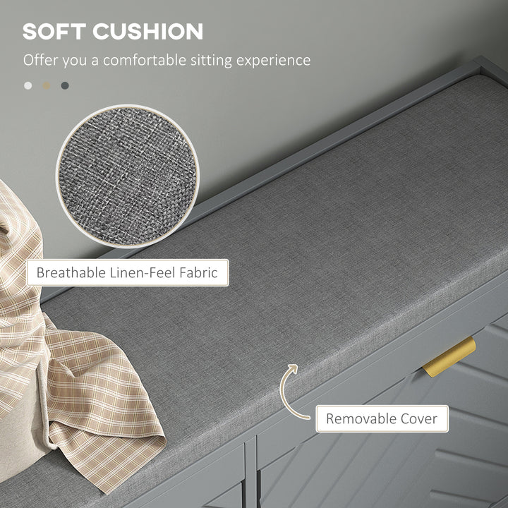 HOMCOM Shoe Storage with Seat, Upholstered Hallway Bench, Shoe Bench with 2 Flip Drawers and 4 Vents for 8 Pairs of Shoes