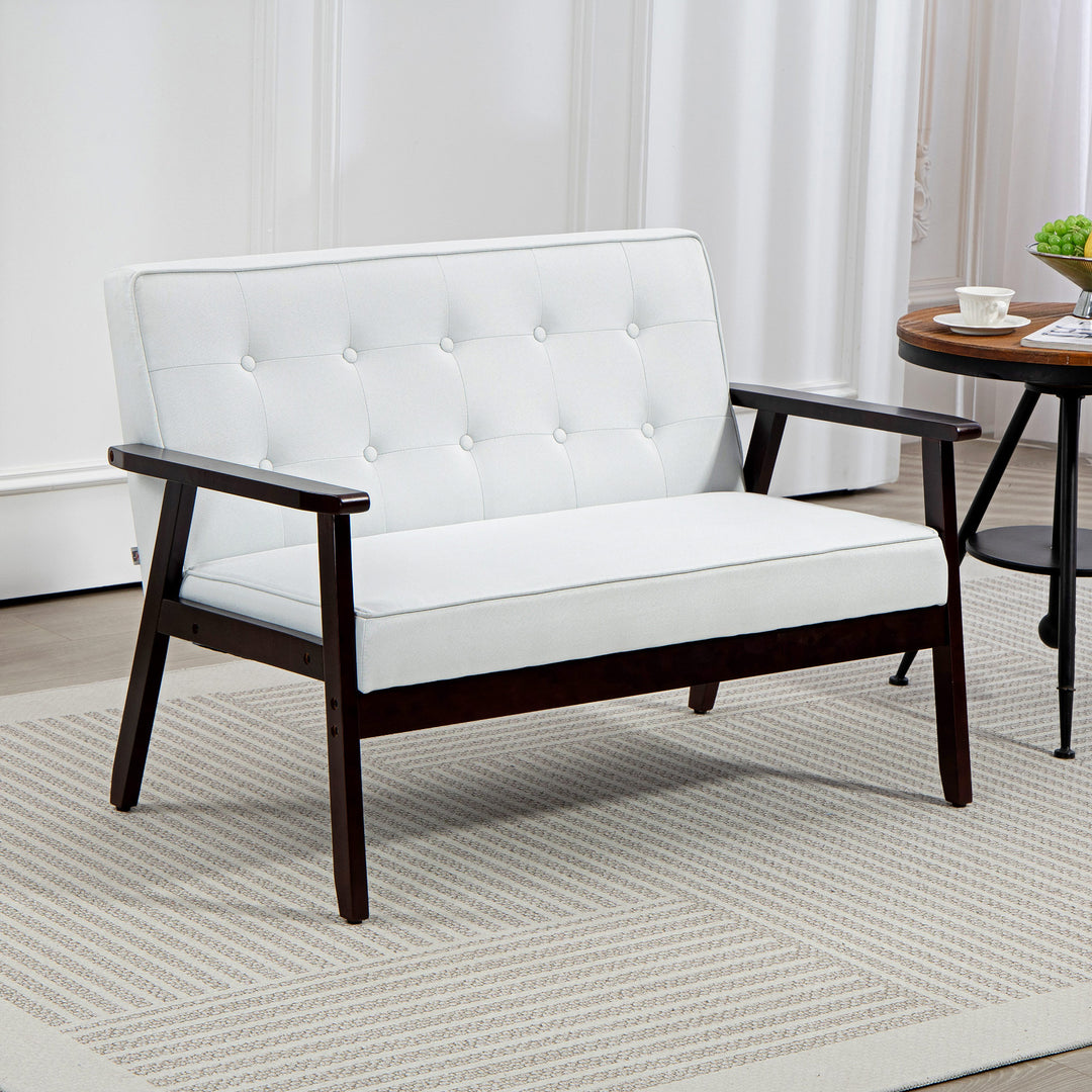 HOMCOM 44.5" 2 Seat Sofa for Bedroom, Modern Upholstered Loveseat with Button Tufted Back and Wood Legs, Grey