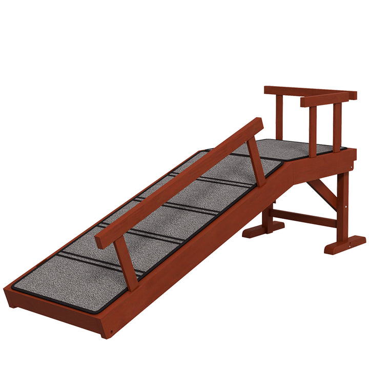 PawHut Wooden Dog Ramp for Large Dogs, 60" Long, with Non-slip Rug, Removable Guardrails for Couch, Bed, Brown