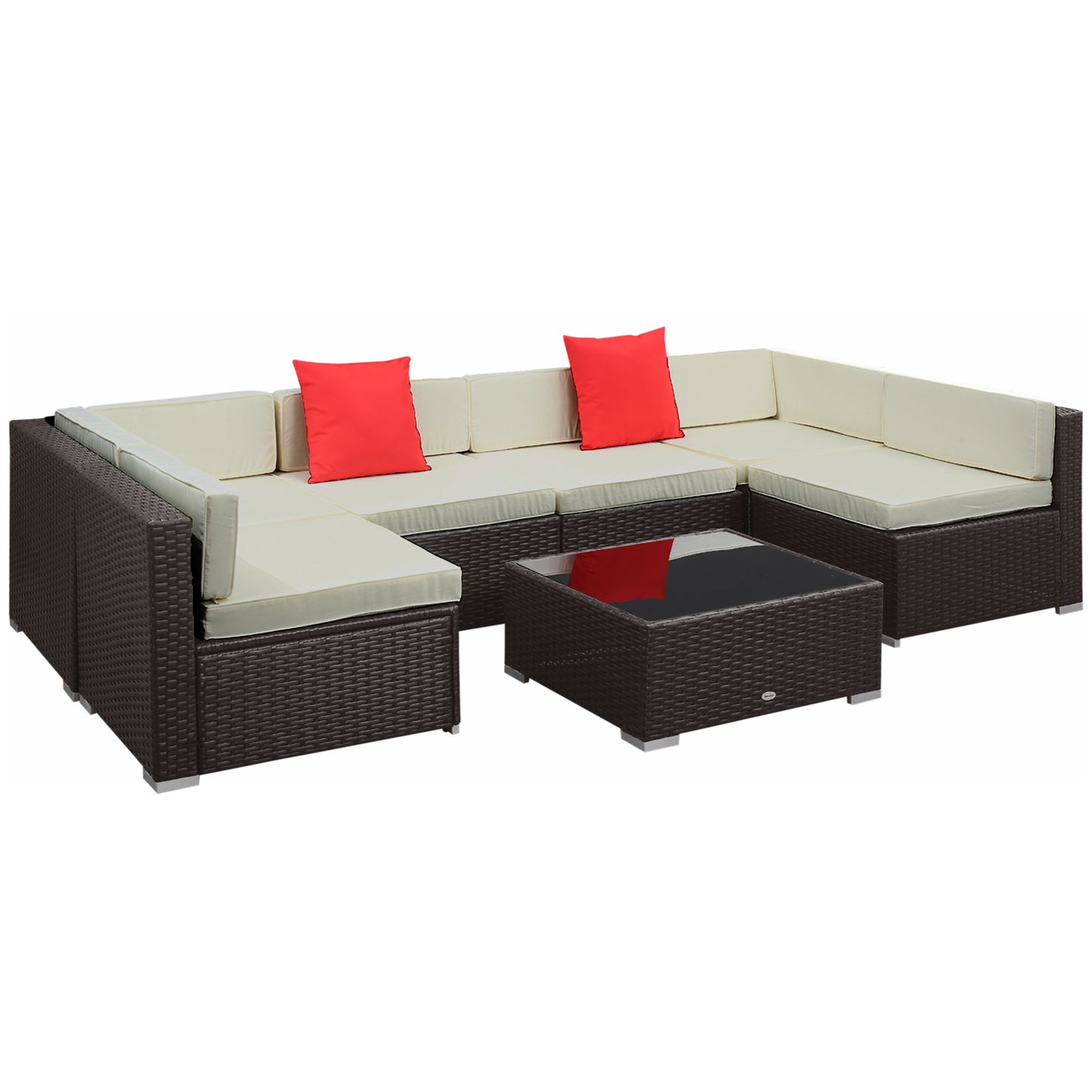 Outsunny 7 Pieces Outdoor Rattan Furniture Set, Patio Wicker Sectional Conversation Sofa Set, Blue