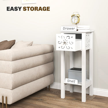 HOMCOM Nightstand Set of 2 with Drawer and Open Storage Shelf White