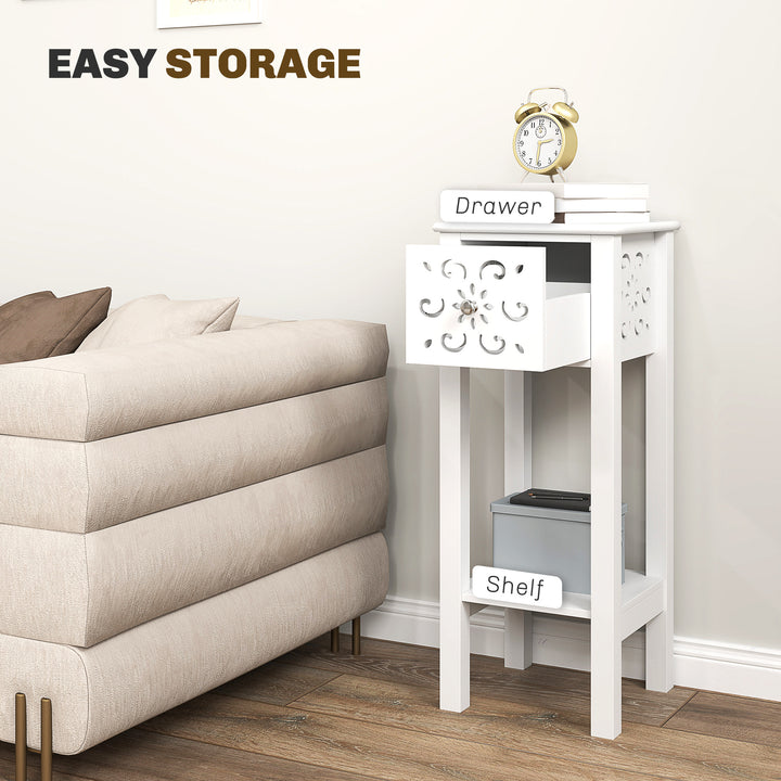HOMCOM Nightstand Set of 2 with Drawer and Open Storage Shelf White