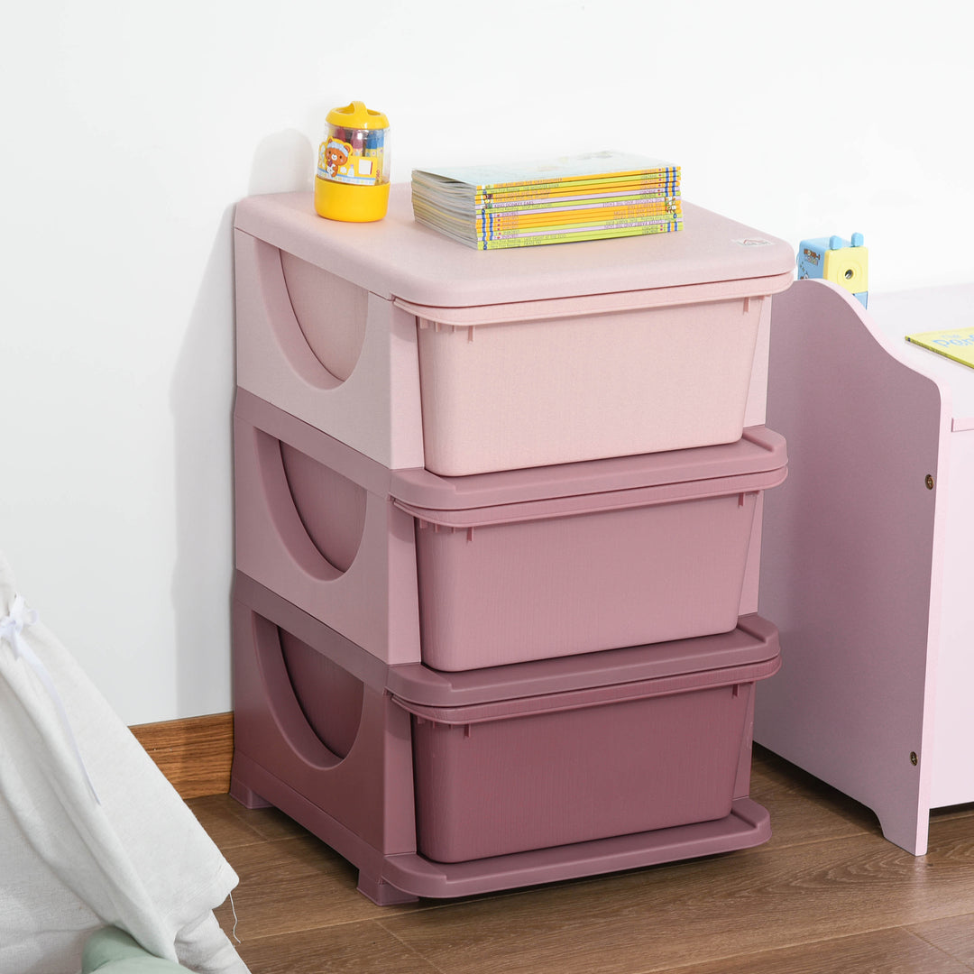 Qaba 3 Tier Kids Toy Organizer and Storage Bins with 3 Plastic Drawers, Pink
