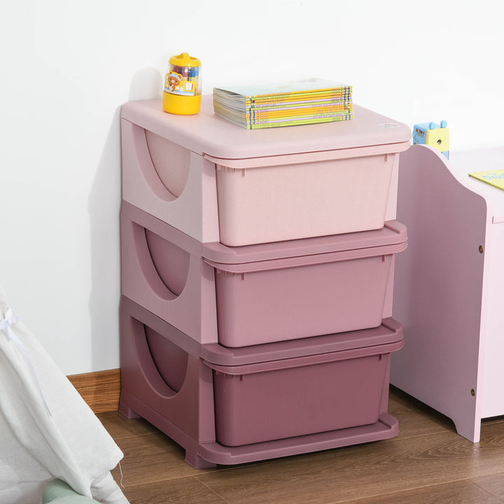Qaba 3 Tier Kids Toy Organizer and Storage Bins with 3 Plastic Drawers, Pink
