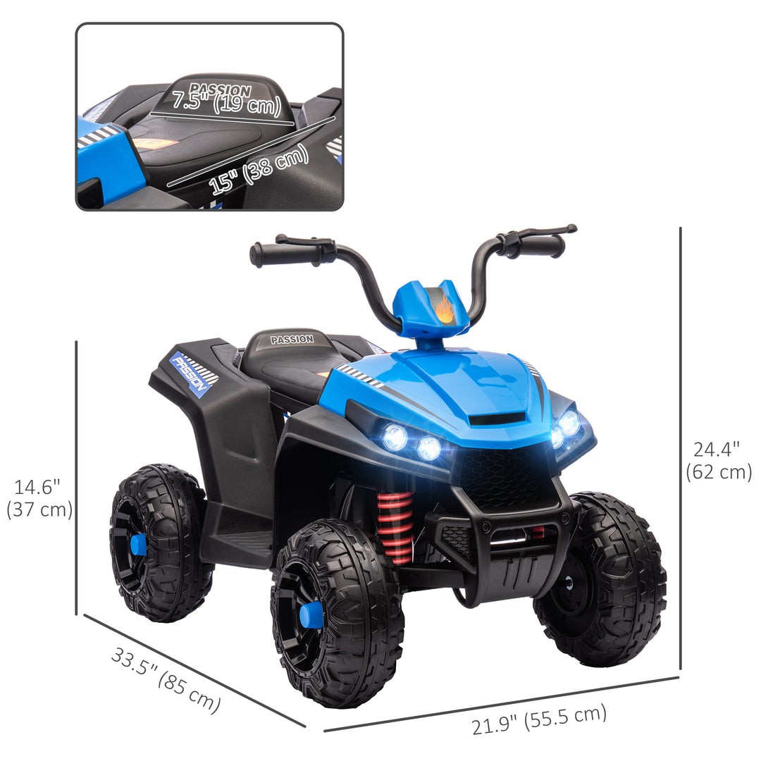 Qaba 12V Kids ATV with Four Wheels Spring Suspension, Forward & Backward, LED Light, MP3, Music, Blue