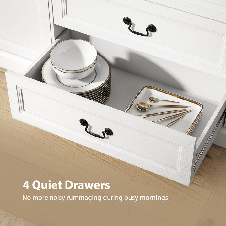 HOMCOM Farmhouse Sideboard with Charging Station, 58" Buffet Cabinet, Kitchen Storage Cabinet with 4 Drawers, 2 Doors, Black