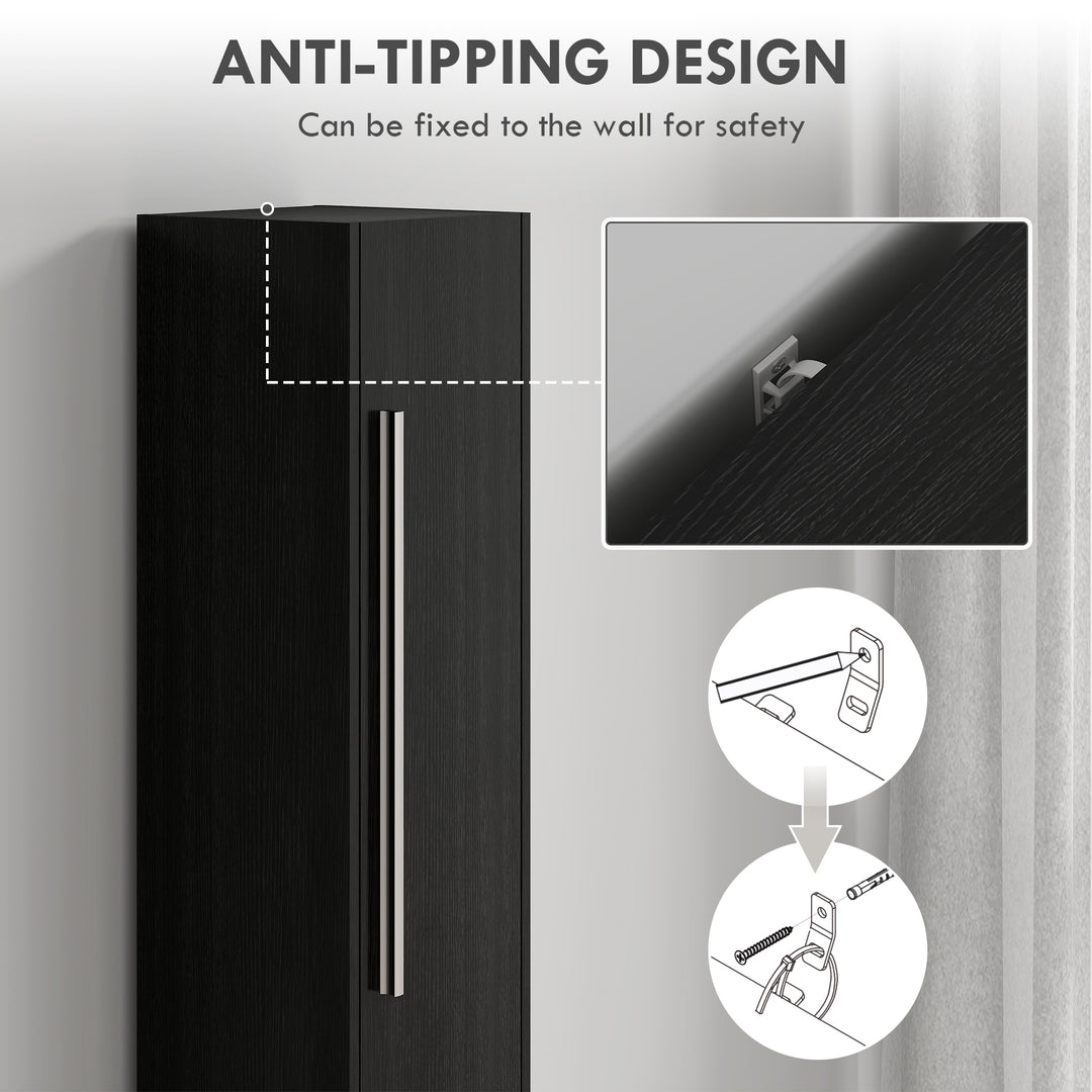 HOMCOM Freestanding Tall Bathroom Storage Cabinet with Adjustable Shelves, Bathroom Organizer, Black Wood Grain