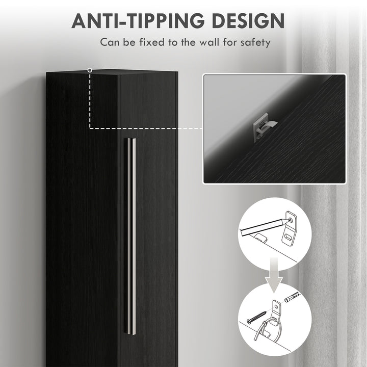 HOMCOM Freestanding Tall Bathroom Storage Cabinet with Adjustable Shelves, Bathroom Organizer, Black Wood Grain