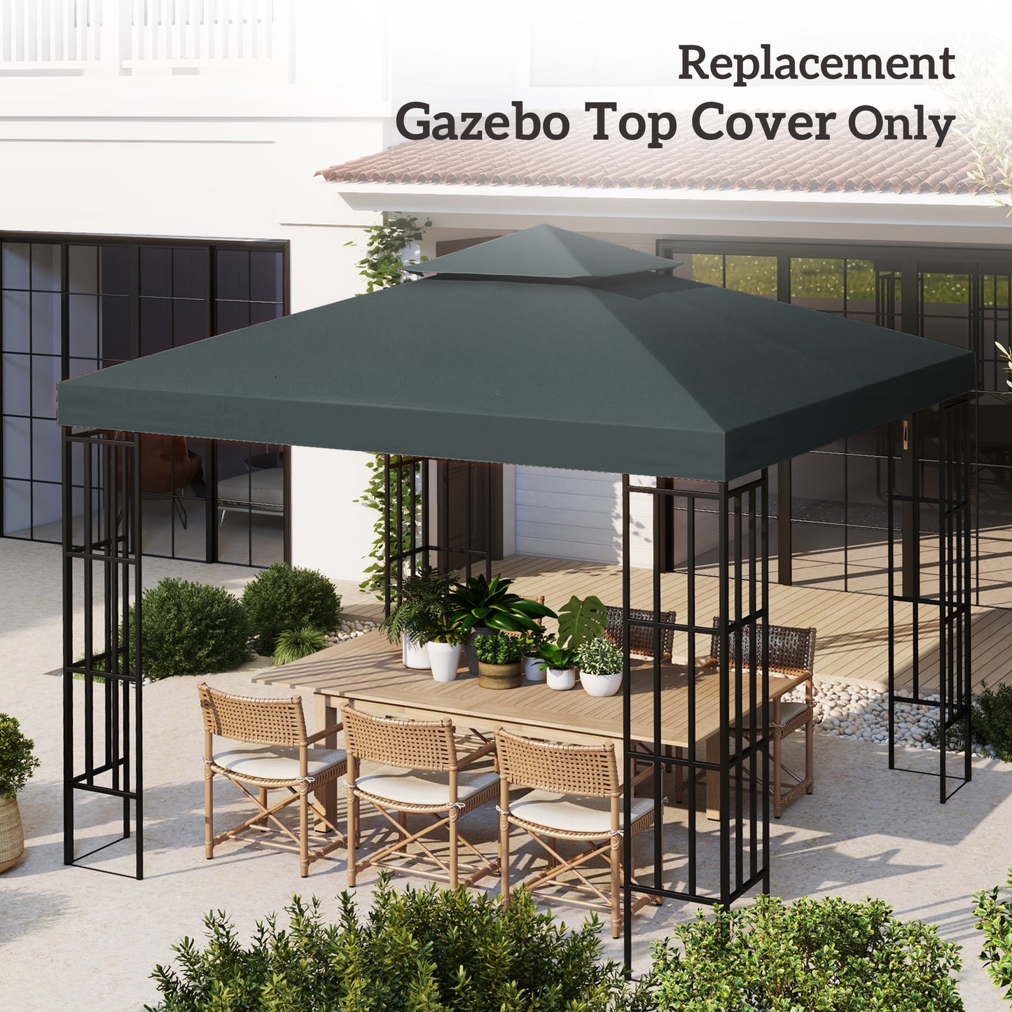 Outsunny 10' x 10' Square 2-Tier Gazebo Canopy Replacement Top Cover Outdoor Garden Sun Shade, Charcoal Grey