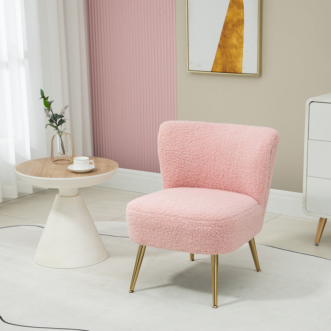 HOMCOM Lounge Chair for Bedroom Living Room Chair with Soft Upholstery and Gold Legs Pink