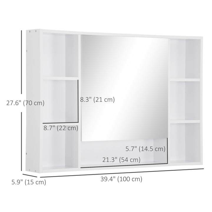 kleankin Wall Mounted Medicine Cabinet, 39.25"W x 27.5"H Bathroom Mirror Cabinet with Single Mirrored Door, Shelves and Storage Cupboard, White