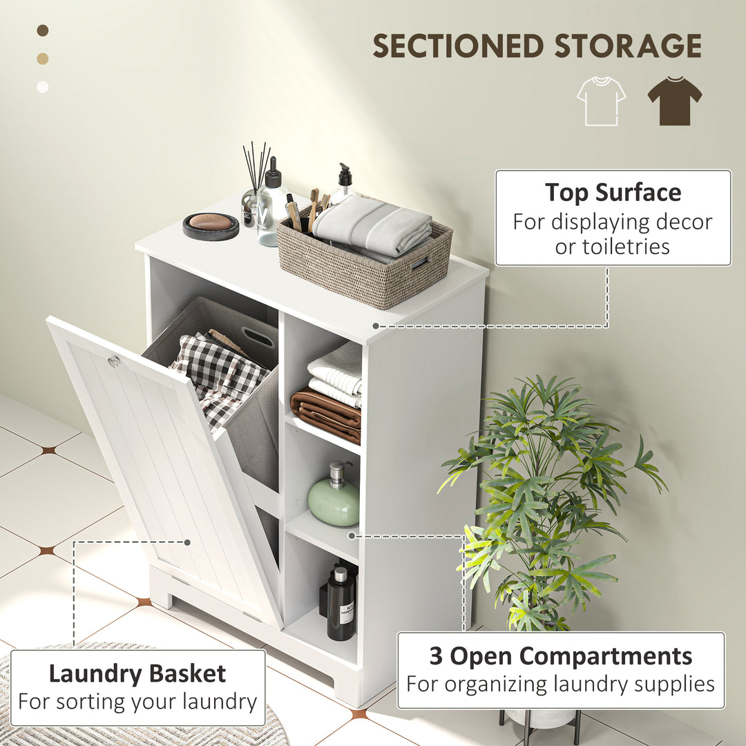 HOMCOM Laundry Cabinet with Removable Basket, Tilt Out Laundry Hamper with Adjustable Shelf and Open Compartments, White