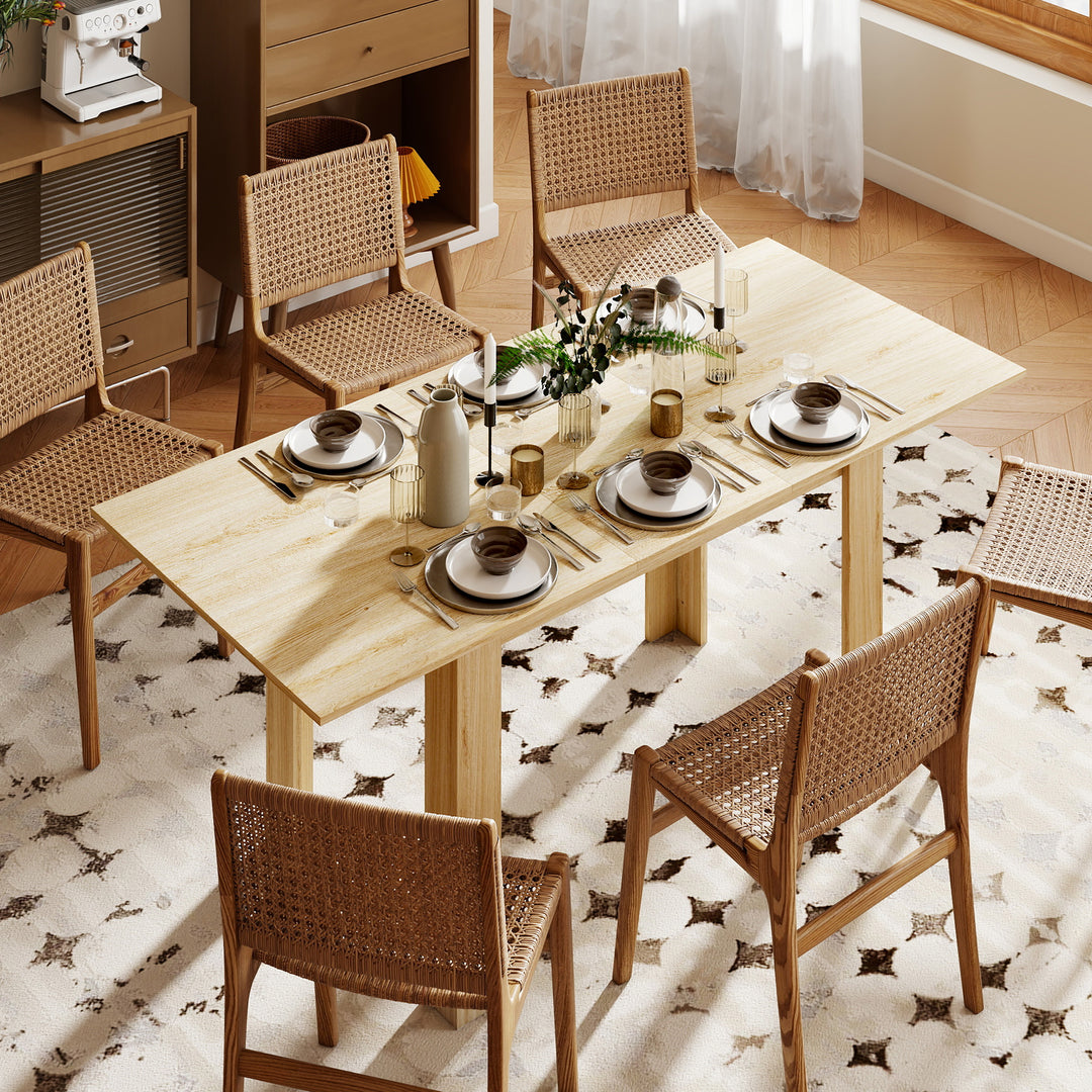 HOMCOM Modern Extendable Dining Table, 55.1 x 31.5 in, for 6-8 People, Expandable Dining Table for Kitchen, Natural Wood