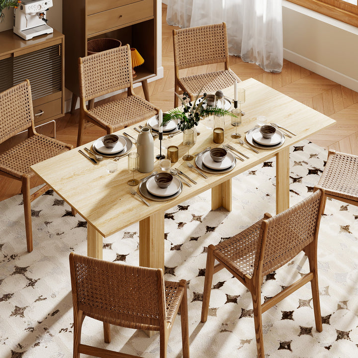 HOMCOM Modern Extendable Dining Table, 55.1 x 31.5 in, for 6-8 People, Expandable Dining Table for Kitchen, Natural Wood