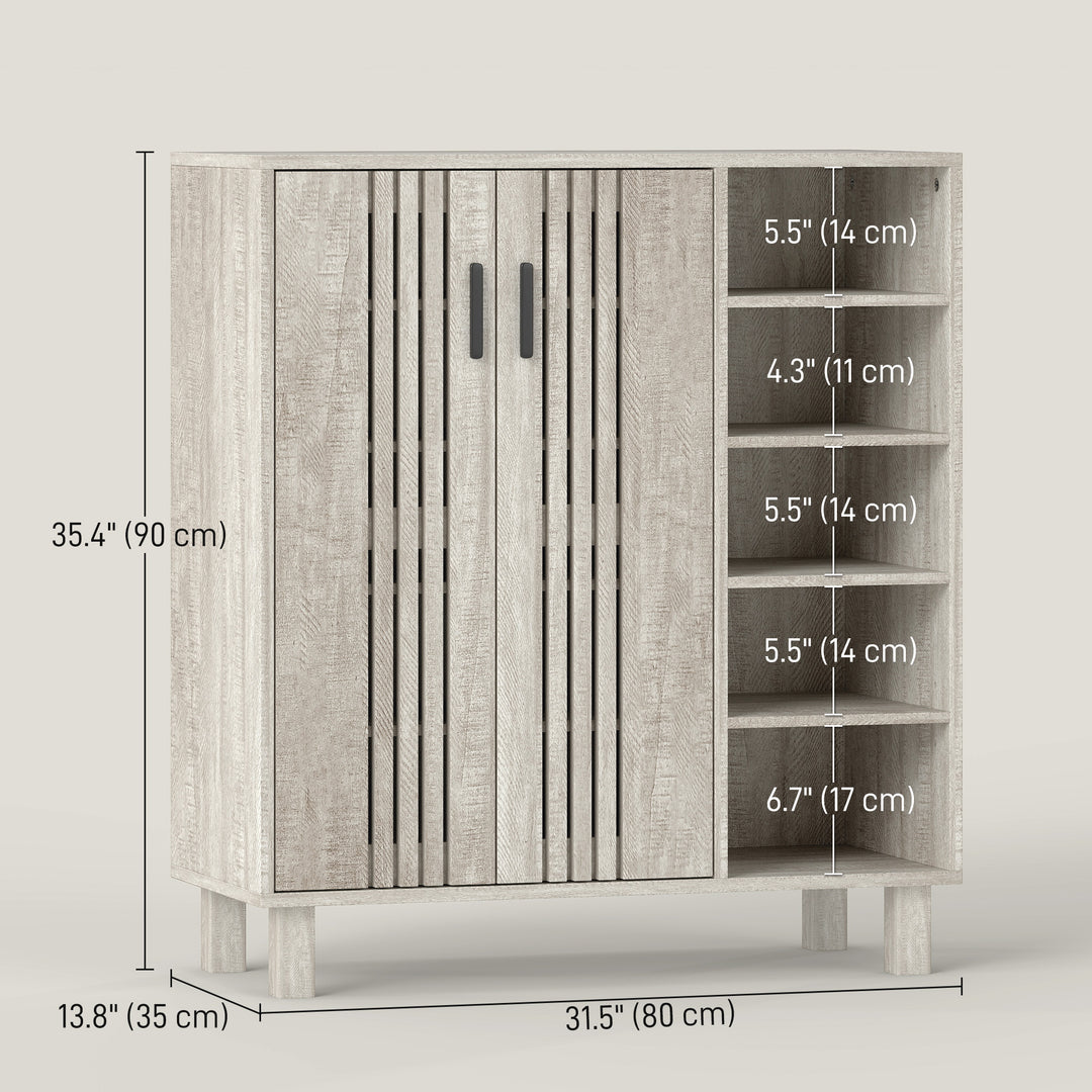 HOMCOM Shoe Storage with Double Doors and Open Shelves 17 Pair Shoe Storage Organizer for Entryway Hallway Walnut