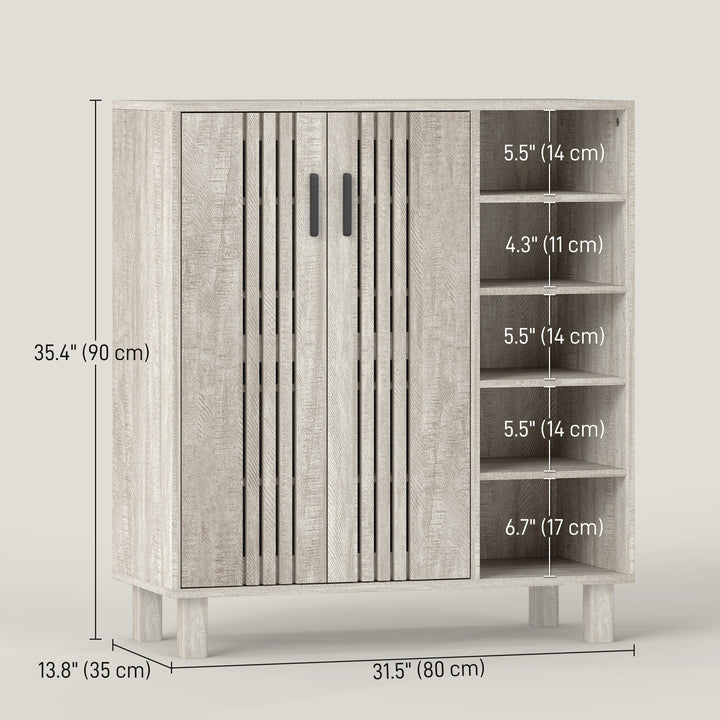 HOMCOM Shoe Storage with Double Doors and Open Shelves 17 Pair Shoe Storage Organizer for Entryway Hallway Walnut