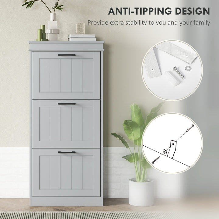 HOMCOM Slim Shoe Cabinet with 3 Flip Drawers and Adjustable Shelves, Narrow Shoe Cabinet for 15 Pairs of Shoes, White