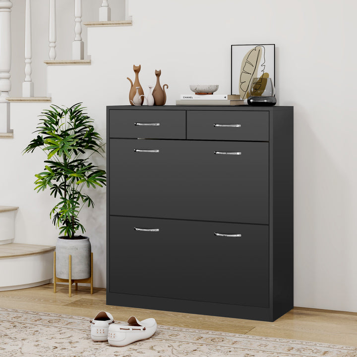 HOMCOM Narrow Shoe Storage with 2 Flip Drawers and Adjustable Shelves Shoe Cabinet Organizer for 12 Pairs of Shoes, White