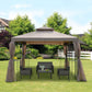 Outsunny 10' x 10' Steel Outdoor Patio Gazebo Canopy with Removable Mesh Curtains, Display Shelves, & Steel Frame, Grey