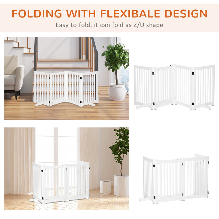 PawHut 4 Panel Free Standing Wooden Pet Gate with Open Door Black