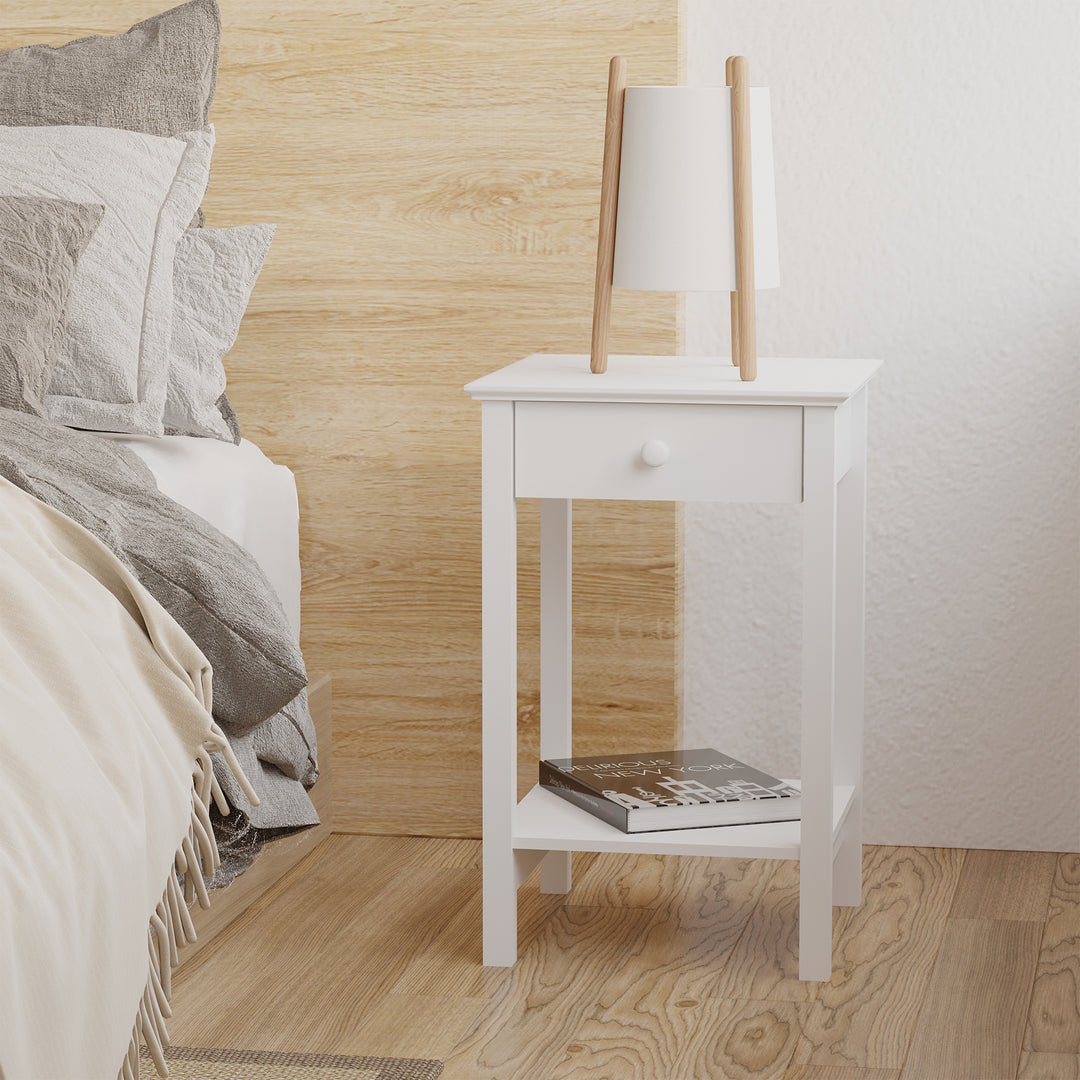 HOMCOM Multipurpose Bedside Table Night Stand W/ Drawer and Storage Shelf End Side Table Bedroom White