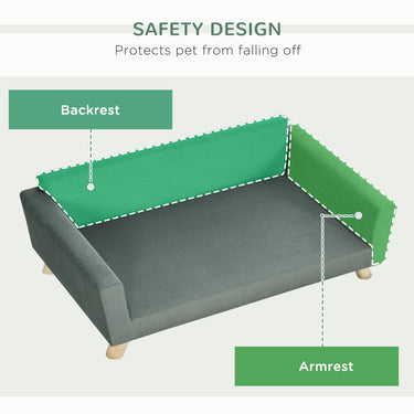 PawHut Dog Sofa Bed with Removable Pillows, Foam Pet Sofa Cat Sofa with Removable Washable Cushion, Water-resistant Fabric, for Medium and Large Dogs, Grey