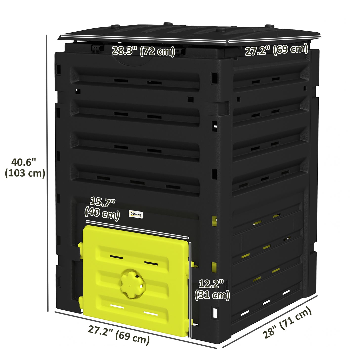 Outsunny Compost Bin, Garden Composter with 80 Vents and 2 Sliding Doors, 120 Gallon (450L), Black
